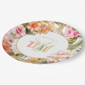 ハワイアンルアウ（ハワイ式宴会）Sweet sixteen縁どフローラID1092 ペーパープレート (アングル)