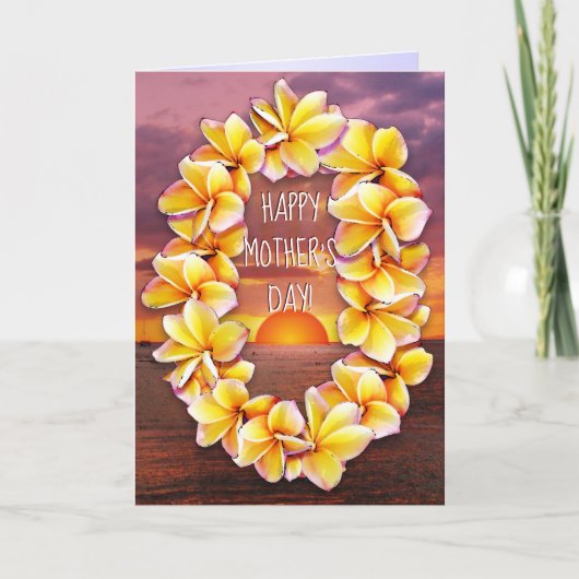 ハワイアンレイとカスタマイズ可能な文字母の日 カード (正面)