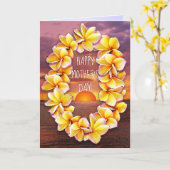 ハワイアンレイとカスタマイズ可能な文字母の日 カード (黄色い花)