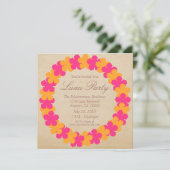 ハワイアンレイルアウ（ハワイ式宴会）パーティの招待状ピンク&オレンジ 招待状 (スタンド正面)