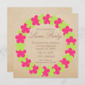 ハワイアンレイルアウ(ハワイ式宴会)パーティの招待状ピンク&グリーン 招待状 (正面/裏面)