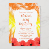 ハワイアンレッドハイビスカスゴールデンビーチバースデーパーティー 招待状 (正面/裏面)