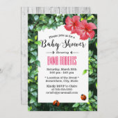ハワイアンレッドハイビスカスレディバグトロピカルベビーシャワー 招待状 (正面/裏面)