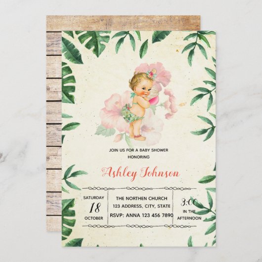 ハワイアンヴィンテージの赤ちゃんシャワーの招待 招待状 (正面/裏面)