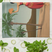 ハワイアンヴィンテージフラガールポストカード キッチンタオル (折り畳み)