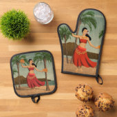 ハワイアンヴィンテージフラガール動揺してハガキ 鍋つかみ&鍋敷きセット (トップダウン)