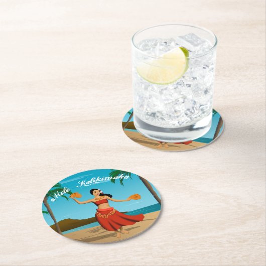 ハワイアンヴィンテージメレカリキマカポストカード ラウンドペーパーコースター (インサイチュ)