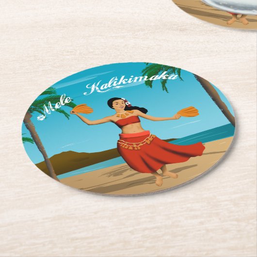 ハワイアンヴィンテージメレカリキマカポストカード ラウンドペーパーコースター (アングル)