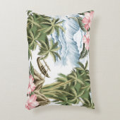 ハワイアンヴィンテージ島，ヤシの木，ボート，ピンク  アクセントクッション (正面(垂直))