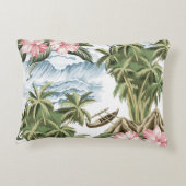 ハワイアンヴィンテージ島，ヤシの木，ボート，ピンク  アクセントクッション (裏面)