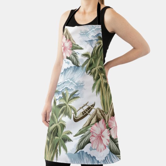 ハワイアンヴィンテージ島,ヤシの木,ボート,ピンク エプロン (インサイチュ)