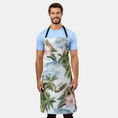 ハワイアンヴィンテージ島,ヤシの木,ボート,ピンク  エプロン (着用した状態)