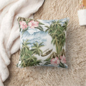 ハワイアンヴィンテージ島，ヤシの木，ボート，ピンク  クッション (ブランケット)