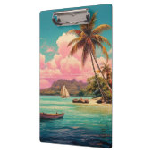 ハワイアンヴィンテージ島，ヤシの木，ボート，ピンク クリップボード (左)