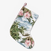 ハワイアンヴィンテージ島，ヤシの木，ボート，ピンク  スモールクリスマスストッキング (正面 (吊り時))