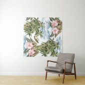 ハワイアンヴィンテージ島，ヤシの木，ボート，ピンク  タペストリー (インサイチュ(横))