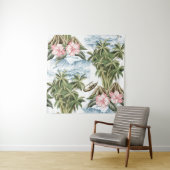 ハワイアンヴィンテージ島，ヤシの木，ボート，ピンク  タペストリー (インサイチュ)