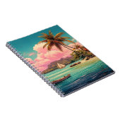 ハワイアンヴィンテージ島，ヤシの木，ボート，ピンク ノートブック (右側)