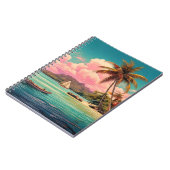 ハワイアンヴィンテージ島，ヤシの木，ボート，ピンク ノートブック (左側)