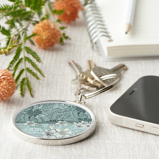 ハワイアン伝統的シーフオムタパ&プルメリア キーホルダー (側面)