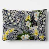 ハワイアン伝統的タパとプルメリアポーチ アクセサリーポーチ (正面)