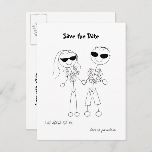 ハワイアン先ウェディング日付の保存 案内ポストカード (正面/裏面)