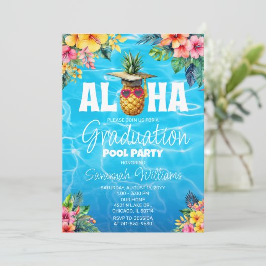 ハワイアン卒業プールパーティー誕生日 招待状 (スタンド正面)