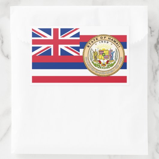 ハワイアン国旗とシール、ハワイ州旗 長方形シール (バッグ)