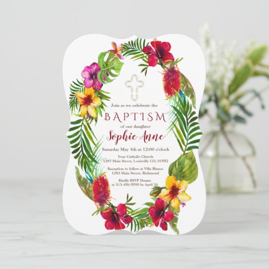 ハワイアン放射熱帯フローラリースバプテスマ 招待状 (スタンド正面)