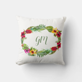 ハワイアン放射熱帯フローラリースモノグラム クッション