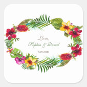 ハワイアン放射熱帯フローラリース結婚ズ スクエアシール (正面)