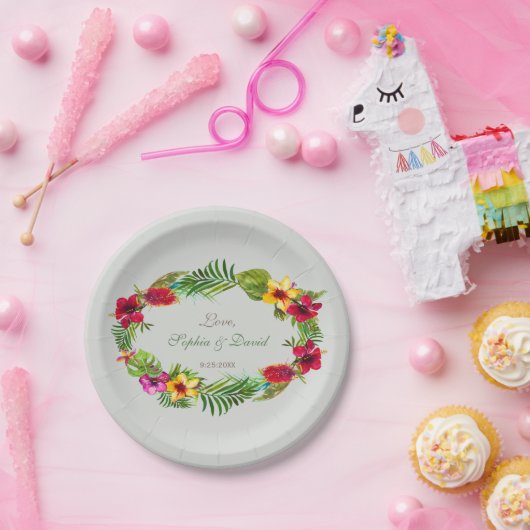 ハワイアン放射熱帯フローラリース結婚ズ ペーパープレート (パーティー)
