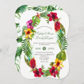 ハワイアン放射熱帯フローラリース結婚ズ 招待状 (正面/裏面)