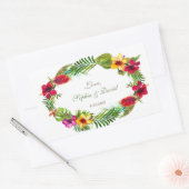 ハワイアン放射熱帯フローラリース結婚ズ 長方形シール (封筒)