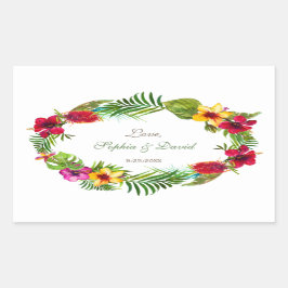 ハワイアン放射熱帯フローラリース結婚ズ 長方形シール