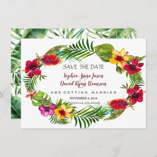 ハワイアン放射熱帯フローラ保存日 セーブザデート (正面/裏面)