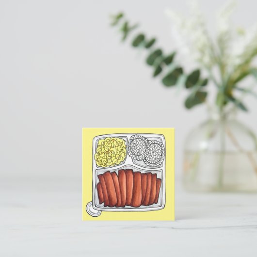 ハワイアン料理プレートランチライスマカロニサラダ スクエア名刺 (スタンド正面)