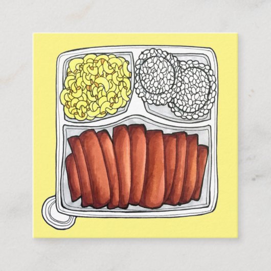 ハワイアン料理プレートランチライスマカロニサラダ スクエア名刺 (正面)