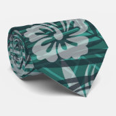 ハワイアン柄ハイビスカスフラワーパーム葉 ネクタイ (ロール)