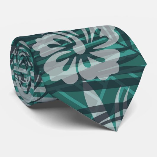 ハワイアン柄ハイビスカスフラワーパーム葉 ネクタイ (ロール)