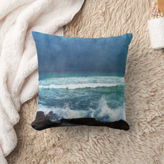 ハワイアン海ハワイウェイズアクアティール（緑がかった色）ブルーサーフ クッション (ブランケット)