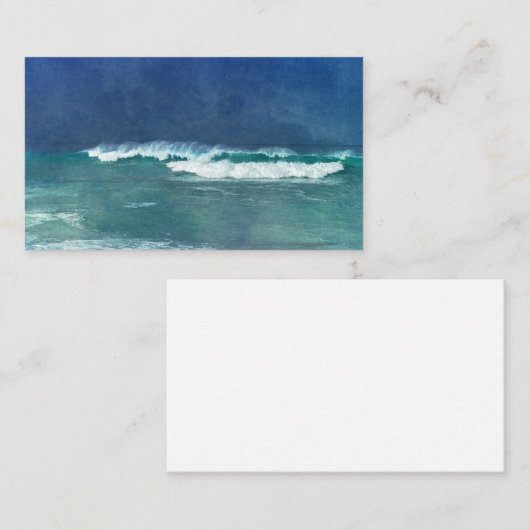 ハワイアン海ハワイウェーブアクアティール(緑がかった色)ブルーサーフ 名刺 (正面/裏面)