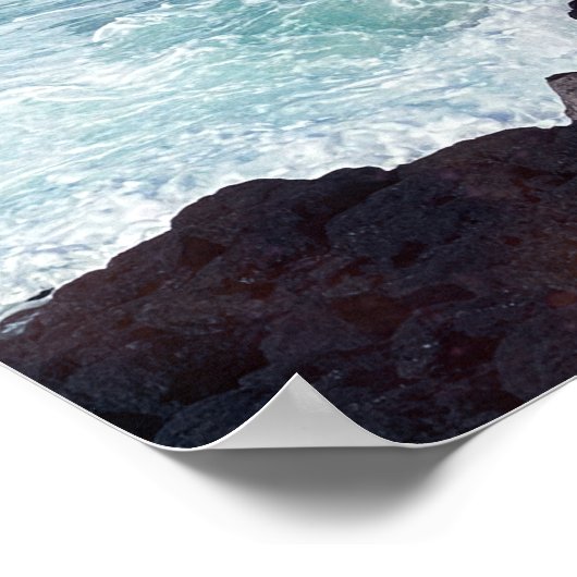 ハワイアン海引用文ウェーブアクアティール(緑がかった色)ブルーサーフ ポスター (角)