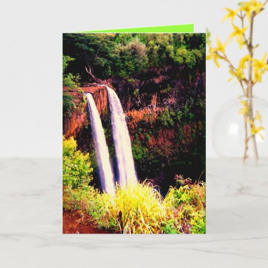 ハワイアン滝と引用文 カード (黄色い花)