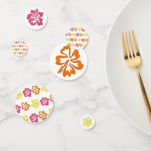 ハワイアン熱帯ハイビスカスフラワーズフローラプリント コンフェッティ (グループ)