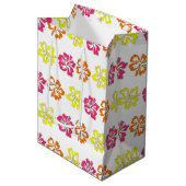 ハワイアン熱帯ハイビスカスフラワーズフローラプリント ミディアムペーパーバッグ (正面アングル)