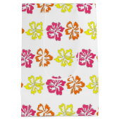 ハワイアン熱帯ハイビスカスフラワーズフローラプリント ミディアムペーパーバッグ (裏面)