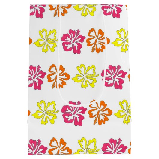 ハワイアン熱帯ハイビスカスフラワーズフローラプリント ミディアムペーパーバッグ (裏面)