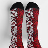 ハワイアン熱帯ハイビスカスフラワーパターンレッド ソックス (上部)