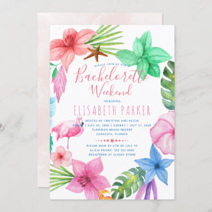 ハワイアン熱帯ピンクフローラリースバチェロレッテ 招待状